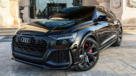 Set of four OE Style 20-inch RS gloss black wheels for Audi A5, S5, A6, S6, A7, S7, Q5, Q7, Q8, SQ7, RSQ8, and e-tron.
