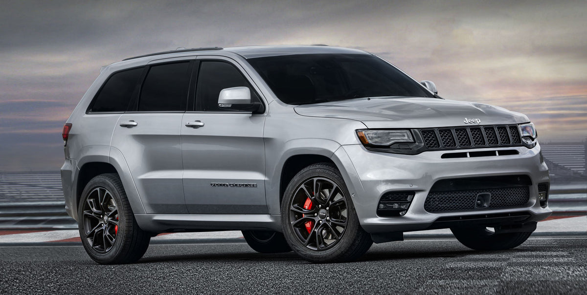20-inch SRT gloss black wheels by OE Style Wheels fitting Dodge Durango, Jeep Grand Cherokee, Wrangler, Rubicon, and Commander models.