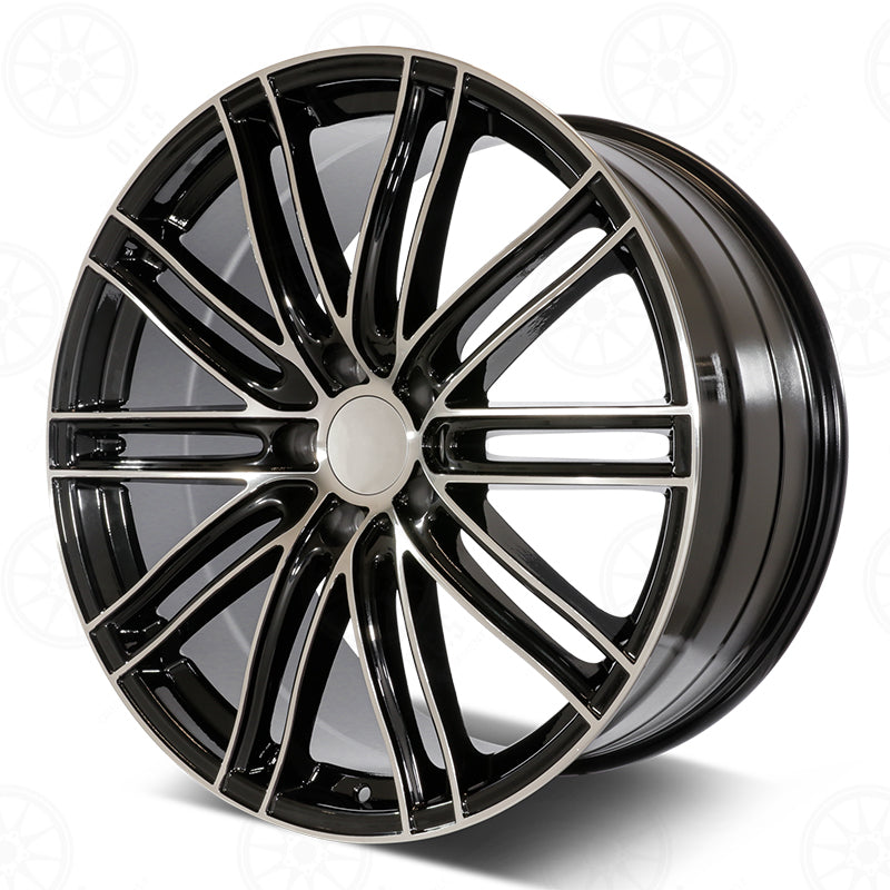 Black machined 22-inch GTS style wheels by OE Style Wheels on Porsche Panamera 4 GTS, Hybrid, Turbo, Cayenne SUV.