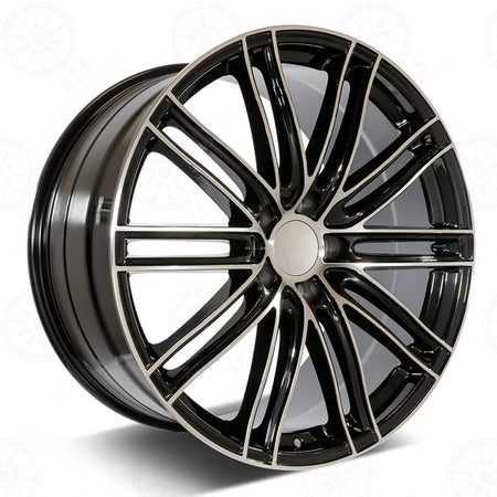 22-inch OE Style Wheels in black machined finish for Porsche Panamera 4 GTS, Hybrid, Turbo, Sport Cayenne automotive rims.