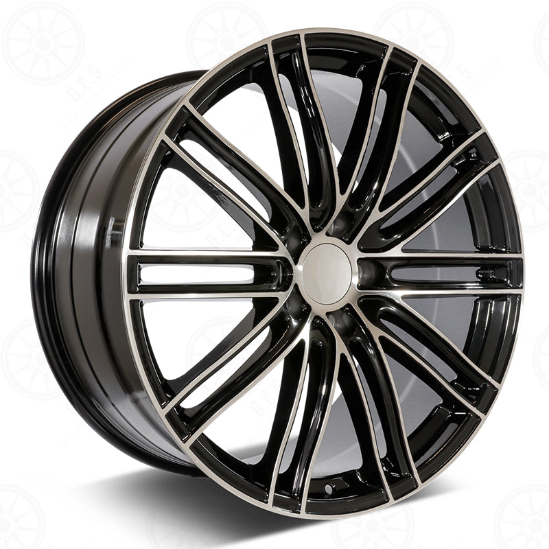 22-inch OE Style Wheels in black machined finish for Porsche Panamera 4 GTS, Hybrid, Turbo, Sport Cayenne automotive rims.