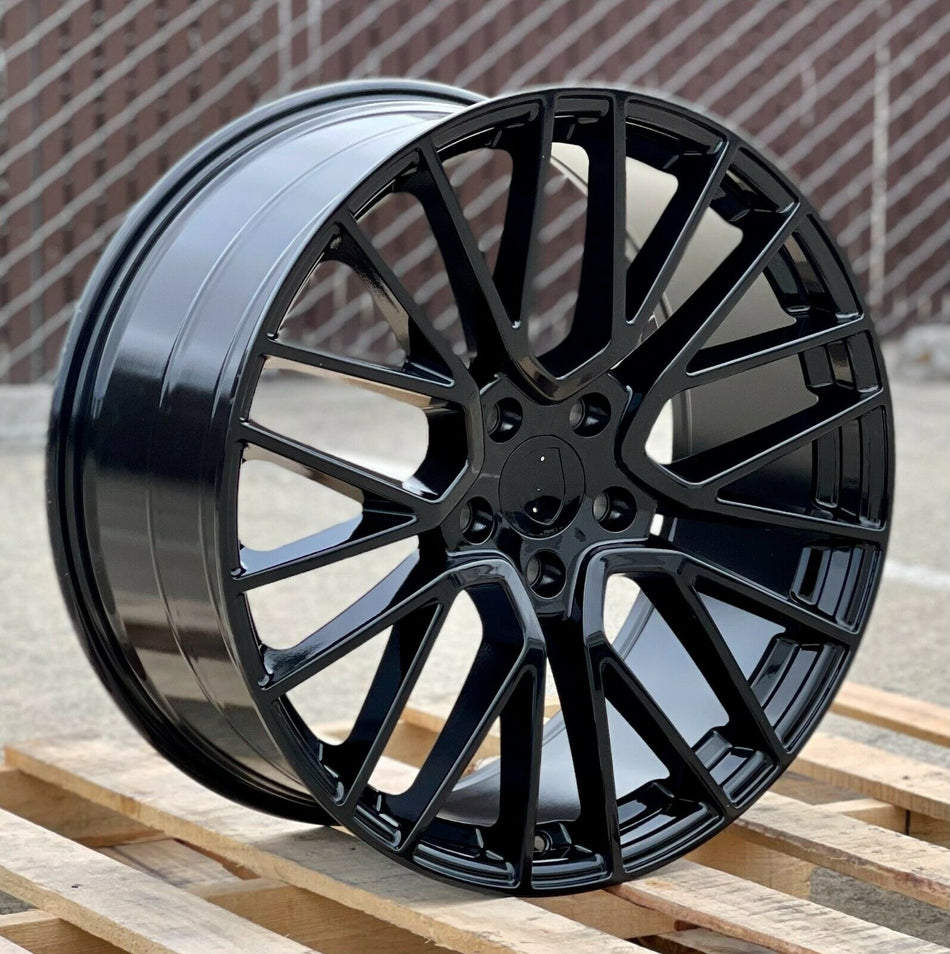 Gloss black 22-inch OE Style Wheels with staggered 10 and 11-inch widths for Porsche Cayenne GTS and Panamera GTS models.