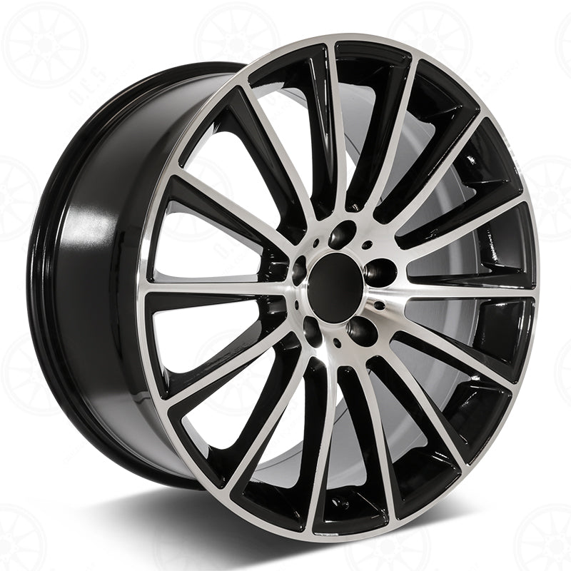 OE Style Wheels 22-inch AMG style black machined staggered wheels for Mercedes E-Class, CLS, S-Class models.