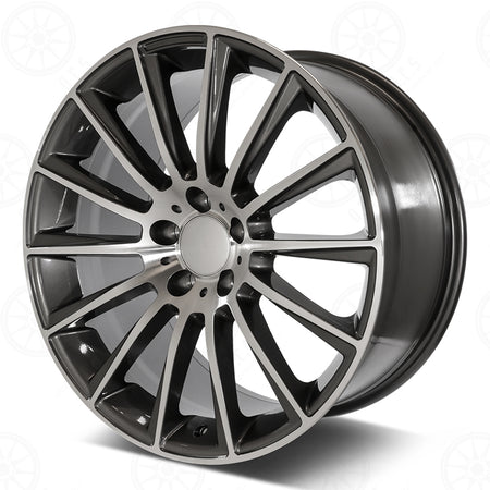 22-inch AMG style gunmetal machined staggered wheels for Mercedes-Benz E-Class, CLS, and S-Class models by OE Style Wheels.