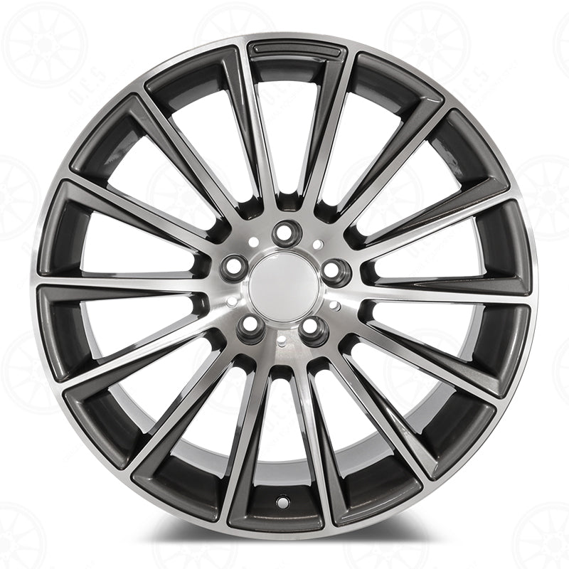 22-inch AMG style gunmetal machined staggered wheels by OE Style Wheels for Mercedes E-Class, CLS, S-Class, and CL models.