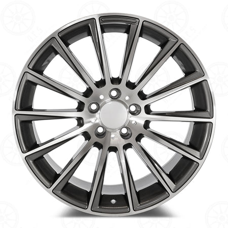 22-inch AMG style gunmetal machined staggered wheels by OE Style Wheels for Mercedes E-Class, CLS, S-Class, and CL models.