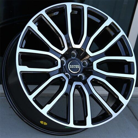 22-inch black machined face wheels from OE Style Wheels fitted on Range Rover Defender, Discovery, LR3, LR4, HSE, Sport, SVR, Supercharged.