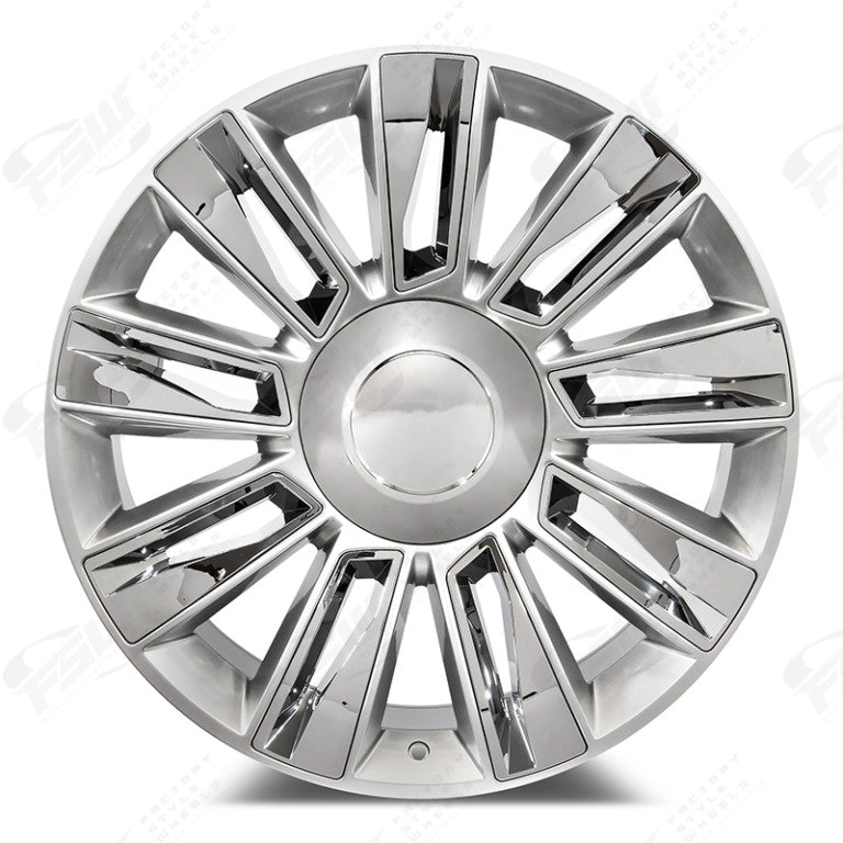 22-inch diamond-style alloy wheels by OE Style Wheels for Cadillac Escalade Luxury and Sport models, showcasing a polished, premium finish.