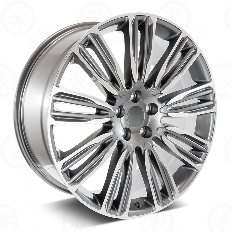 22-inch gunmetal machined OE Style Wheels for Range Rover Evoque S, SE, and Velar S, SE with automotive rims and stylish design.