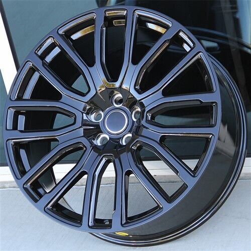 Set of 4 OE Style Wheels 22-inch gloss black automotive rims for Range Rover Defender, Discovery, LR3, LR4, HSE, Sport, SVR, and Autobiography models.