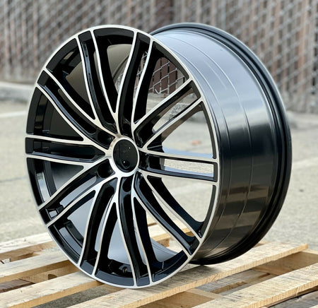 22-inch GTS style black machined wheels by OE Style Wheels installed on Porsche Cayenne GTS Diesel Hybrid Turbo.