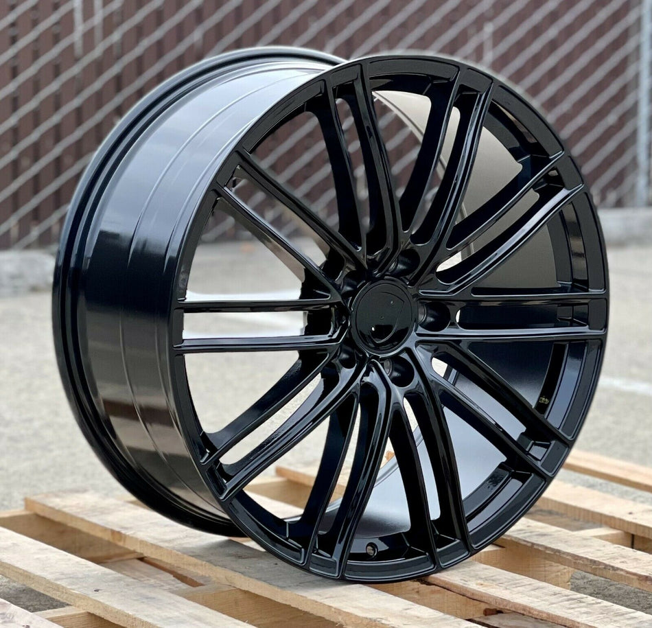 22-inch GTS style gloss black wheels for Porsche Cayenne GTS Diesel Hybrid Turbo by OE Style Wheels, showcasing sleek automotive rims.