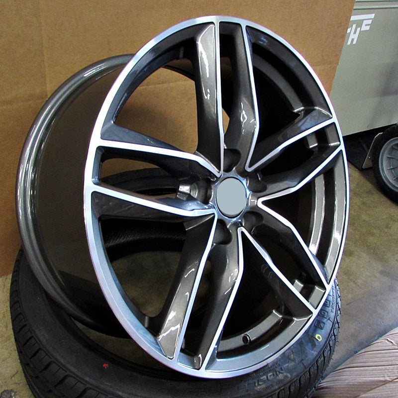 Set of 4 OE Style Wheels 22-inch RS style gunmetal machined rims for Audi Q7 and VW Touareg.