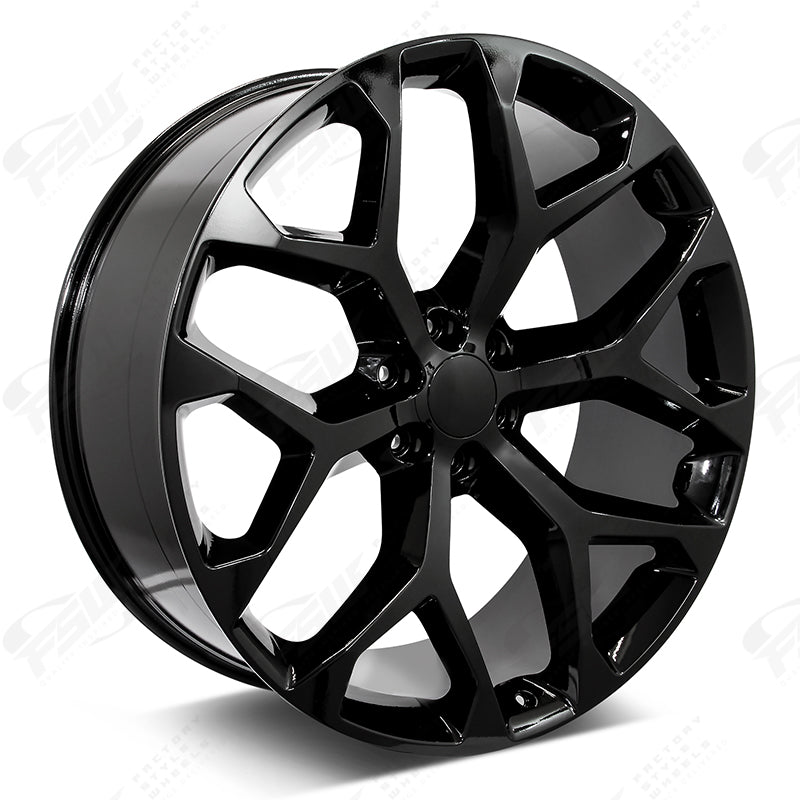 22-inch Snowflake Style Gloss Black Wheels for Chevy Silverado, Suburban, Tahoe, GMC Sierra, Yukon by OE Style Wheels