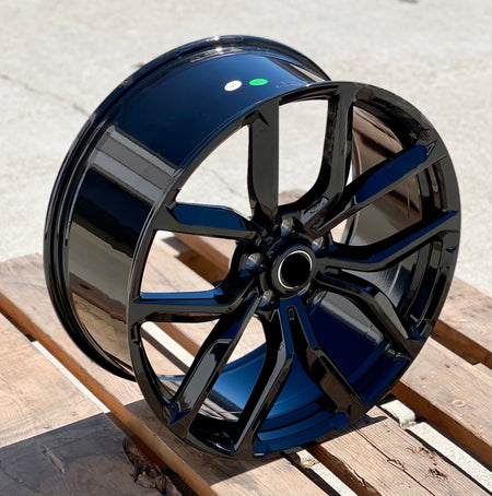 Set of four OE Style Wheels 22" SVR gloss black rims for Range Rover Defender, Discovery, LR3, LR4, HSE Sport, and SVR models.
