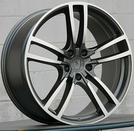 22-inch Gunmetal Machined Turbo Style Wheels by OE Style Wheels for Porsche Cayenne GTS Diesel Hybrid Turbo vehicle.