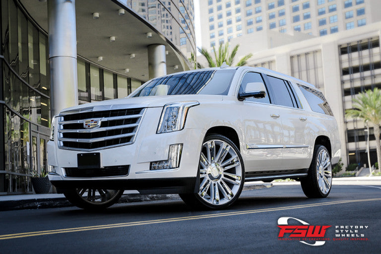 24-inch OE Style Wheels with diamond finish, designed for Cadillac Escalade luxury and sport models, showcasing stylish automotive rims.