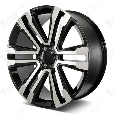 24-inch OE Style Wheels in machined black finish, designed for Cadillac Escalade, Chevy Silverado, Tahoe, Suburban, Sierra, GMC Yukon