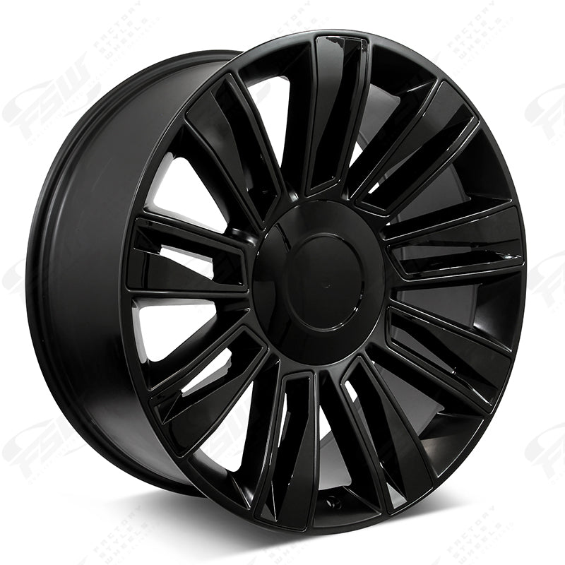 26-inch black diamond-style OE Style Wheels rims for Cadillac Escalade luxury and sport models, showcasing sleek automotive wheel design.