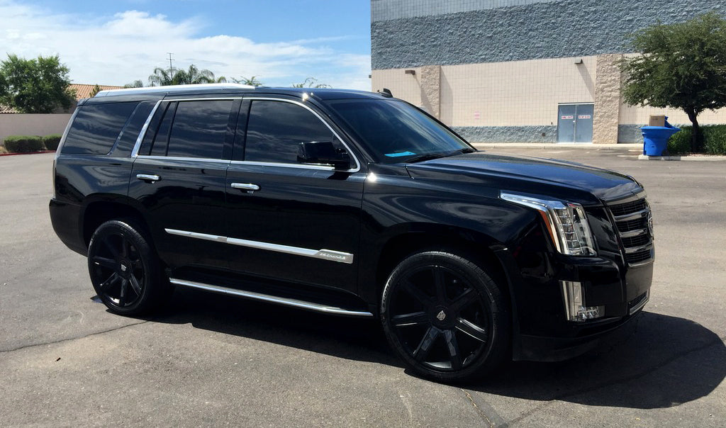26-inch OE Style Wheels in black for Cadillac Escalade luxury and sport models, showcasing sleek, premium automotive rim design.