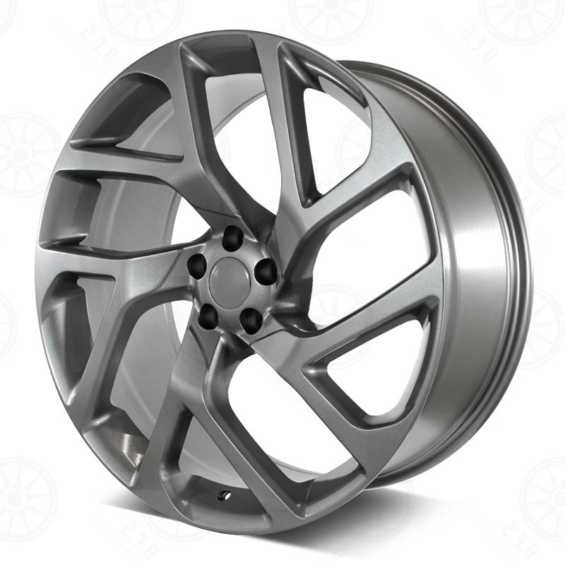 22-inch Autobiography style gunmetal wheels by OE Style Wheels on a Range Rover Evoque and Velar, showing sleek, modern alloy rims.