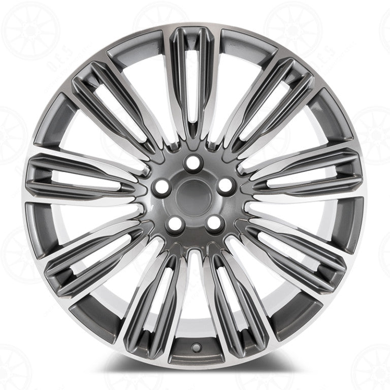 24-inch gunmetal machined wheels by OE Style Wheels for Range Rover Evoque S, SE and Velar S, SE with stylish multi-spoke design.