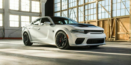 Set of OE Style Wheels 20x9.5 and 20x11 satin black widebody rims for Dodge Challenger and Charger Narrow Body models.