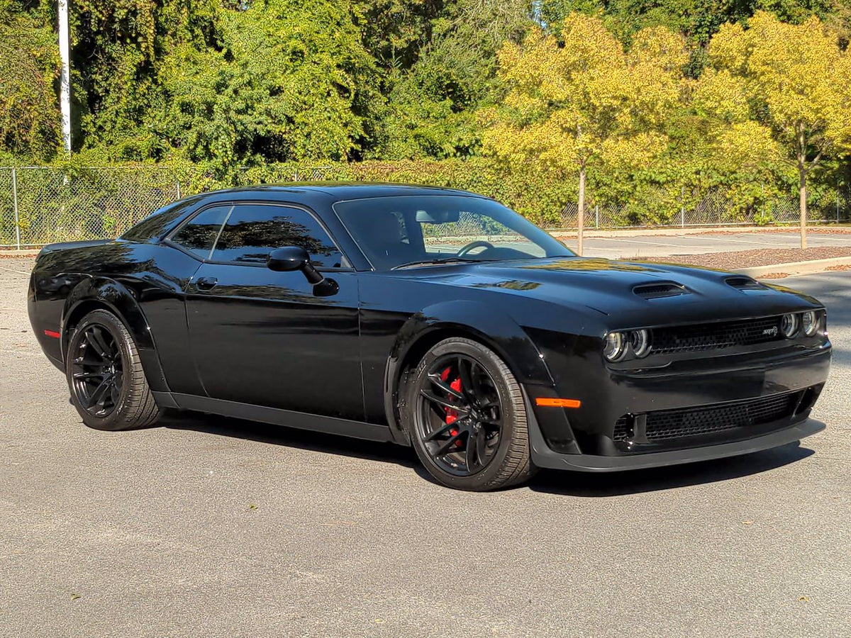 Satin black 20x9.5 and 20x11 OE Style Wheels for Dodge Challenger and Charger Hellcat Widebody, narrow body only.